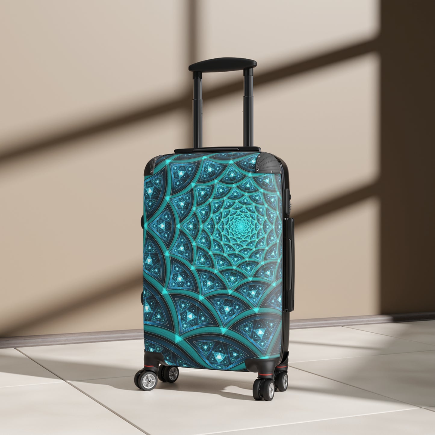 Abstract Fractal Teal Carry-On Suitcase - Stylish Luggage for Travelers