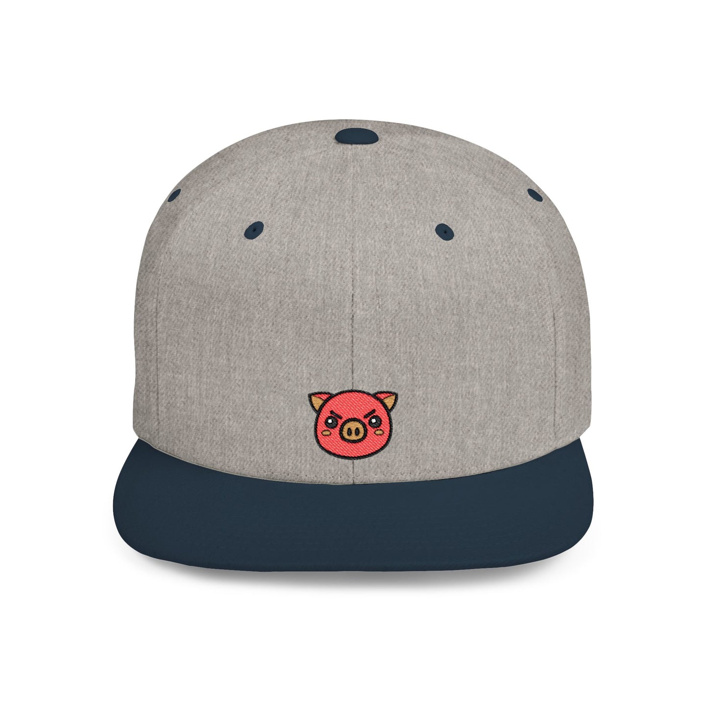 Icons Embroidered Pig Frowning Flat Bill Snapback – Lightweight, Custom Fit, Premium Quality