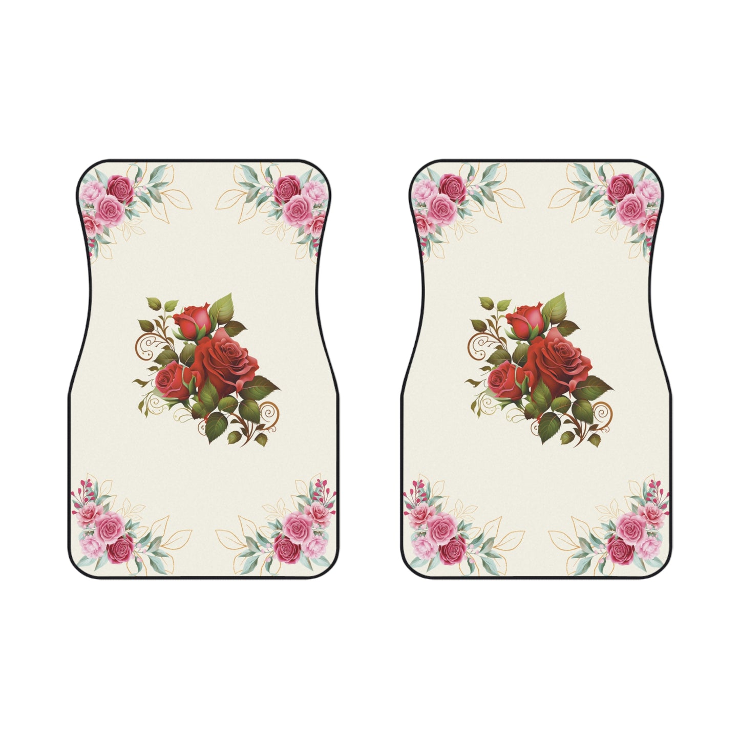 Flowers Rose Watercolor Car Floor Mats – 2-Piece Front Set, Durable & Stylish, Universal Fit