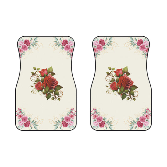 Flowers Rose Watercolor Car Floor Mats – 2-Piece Front Set, Durable & Stylish, Universal Fit