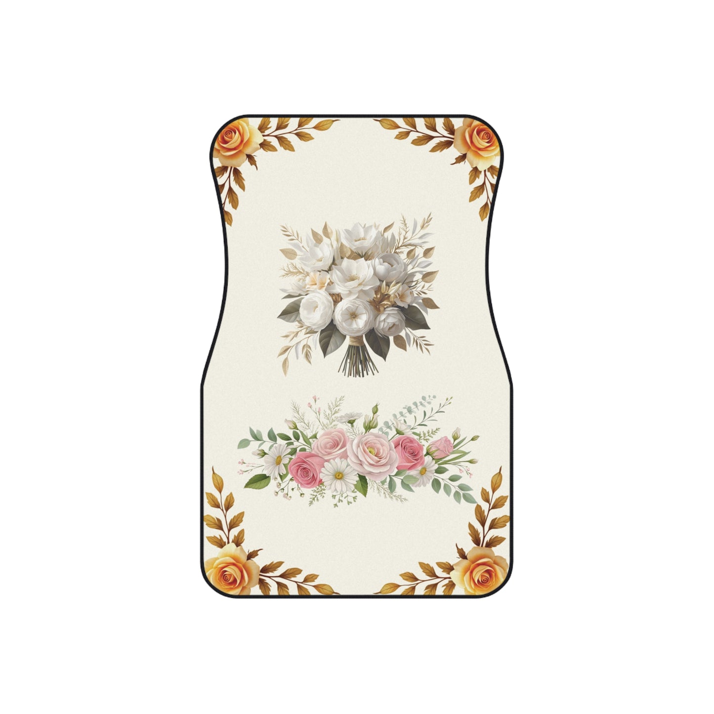 Flowers Colorful White Flowers Car Floor Mats – 2-Piece Front Set, Durable & Stylish, Universal Fit