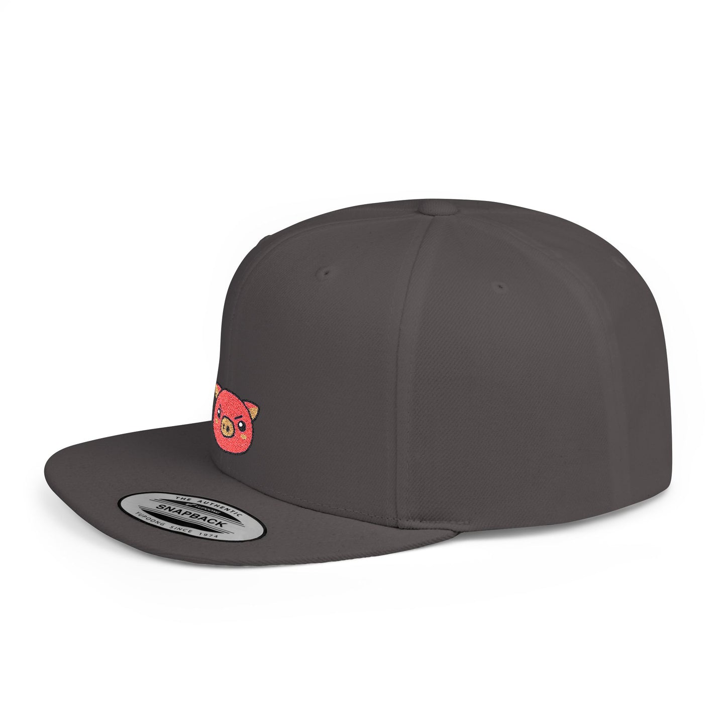 Icons Embroidered Pig Frowning Flat Bill Snapback – Lightweight, Custom Fit, Premium Quality