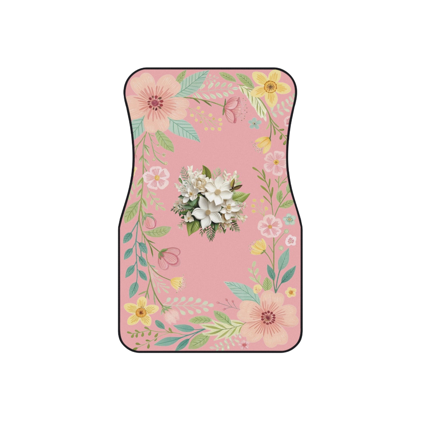 Flowers White Car Floor Mats – 2-Piece Front Set, Durable & Stylish, Universal Fit