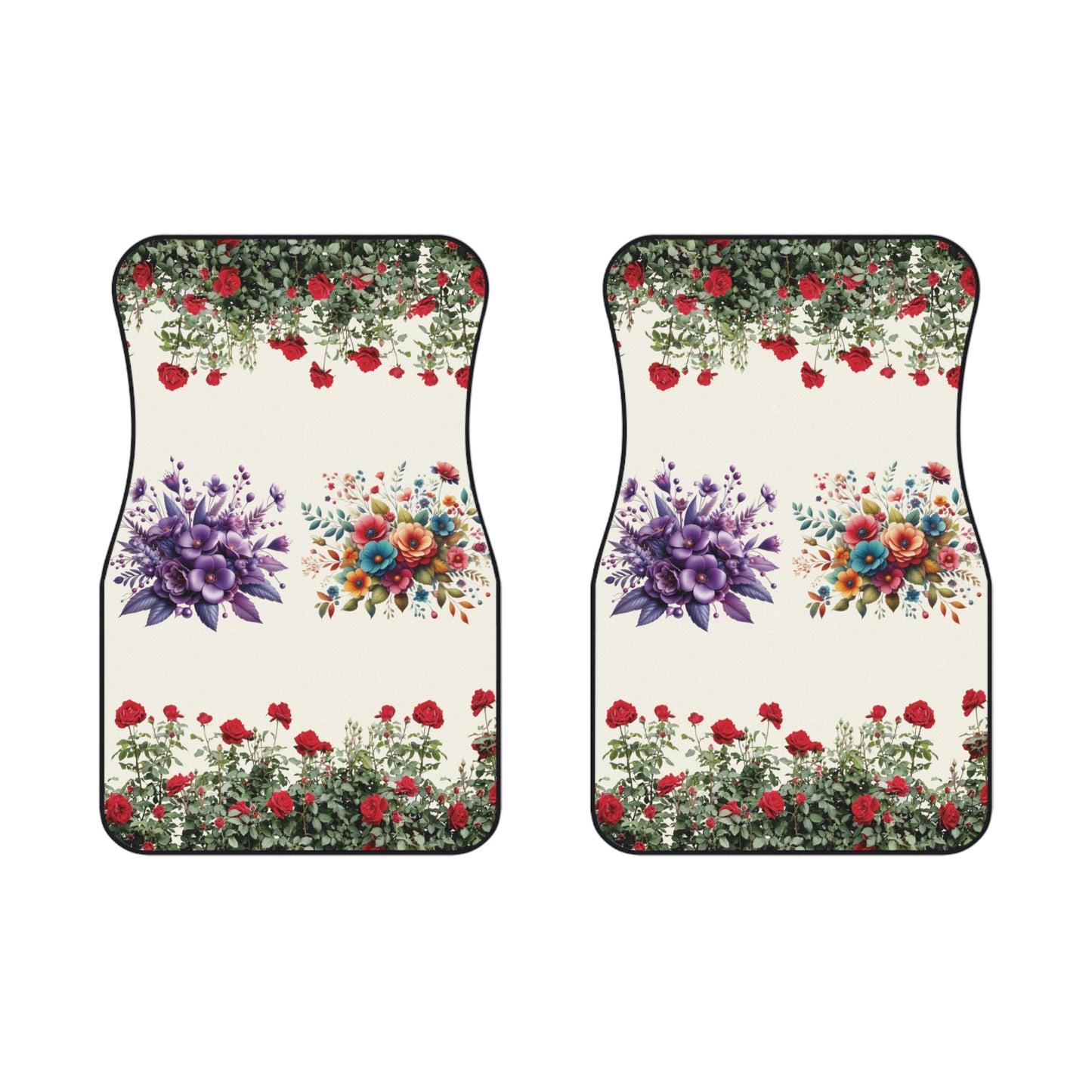 Flowers Purple Beautiful Rose Garden Car Floor Mats – 2-Piece Front Set, Durable & Stylish, Universal Fit