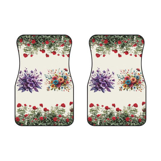 Flowers Purple Beautiful Rose Garden Car Floor Mats – 2-Piece Front Set, Durable & Stylish, Universal Fit