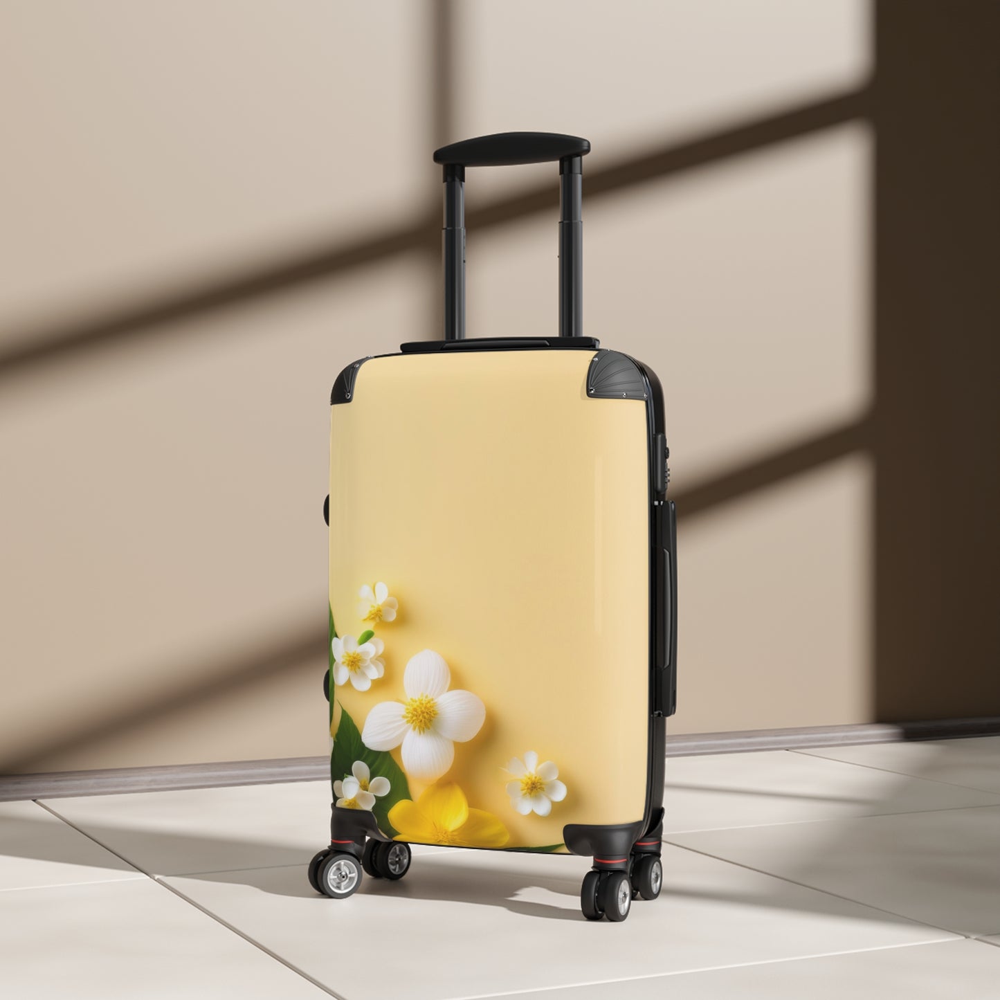 Nature Flowers Floral White and Yellow Carry-On Suitcase - Stylish Luggage for Travelers