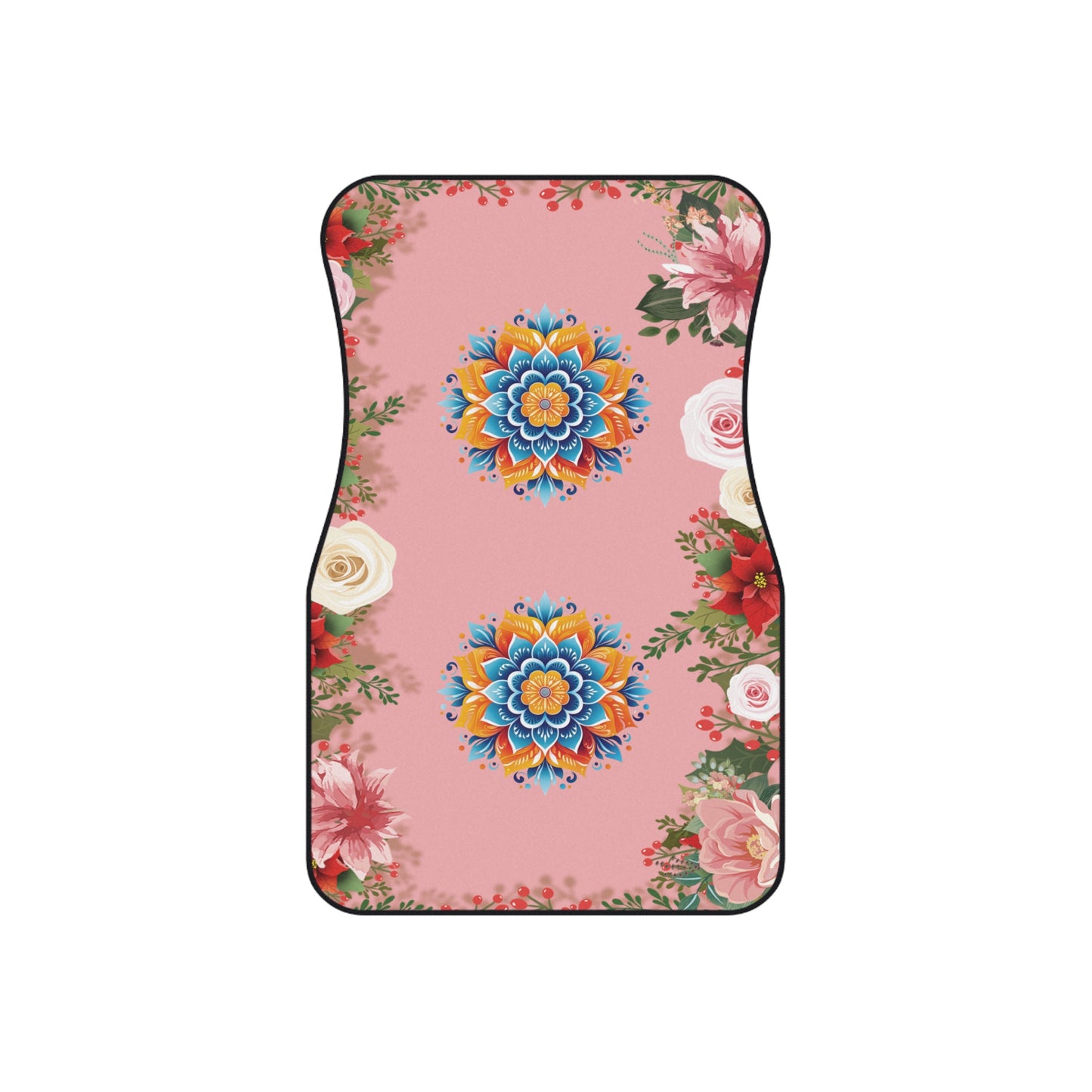 Flowers Mandala Pattern Car Floor Mats – 2-Piece Front Set, Durable & Stylish, Universal Fit
