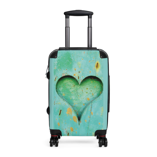 Love Heart Wooden Art Carry-On Suitcase - Stylish Luggage for Travelers
