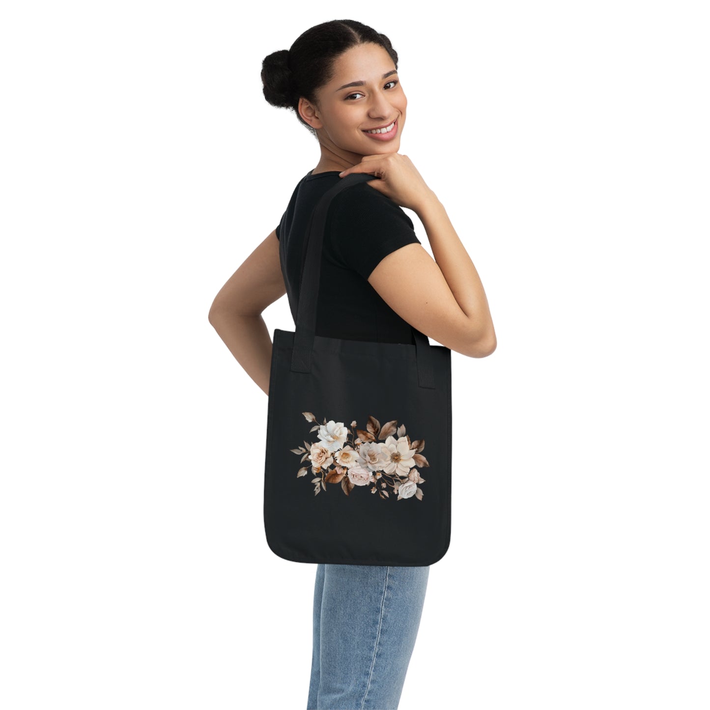 Flowers Angels Floral Organic Canvas Tote Bag - Eco-Friendly Carryall for Everyday Use