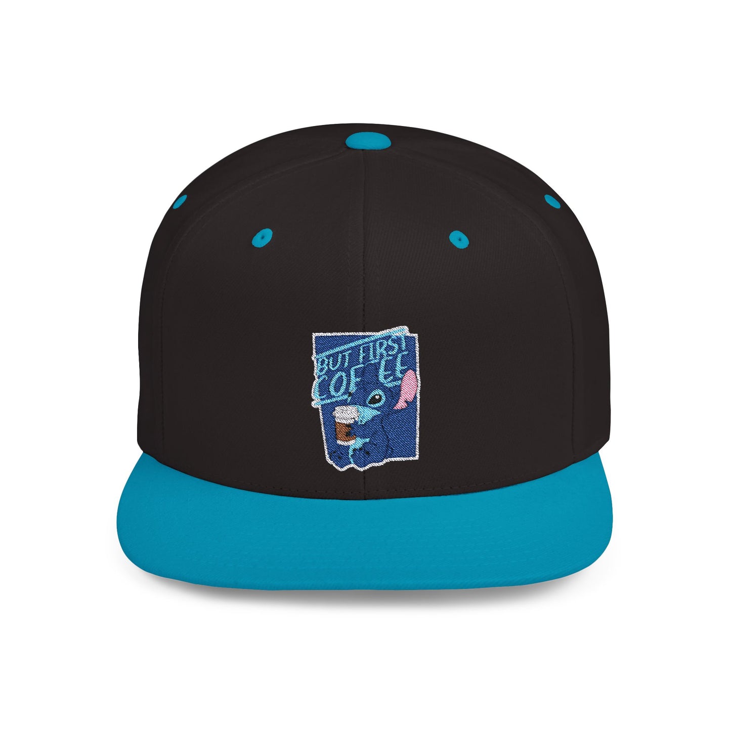 Disney Stitch But First Coffee Flat Bill Snapback – Lightweight, Custom Fit, Premium Quality