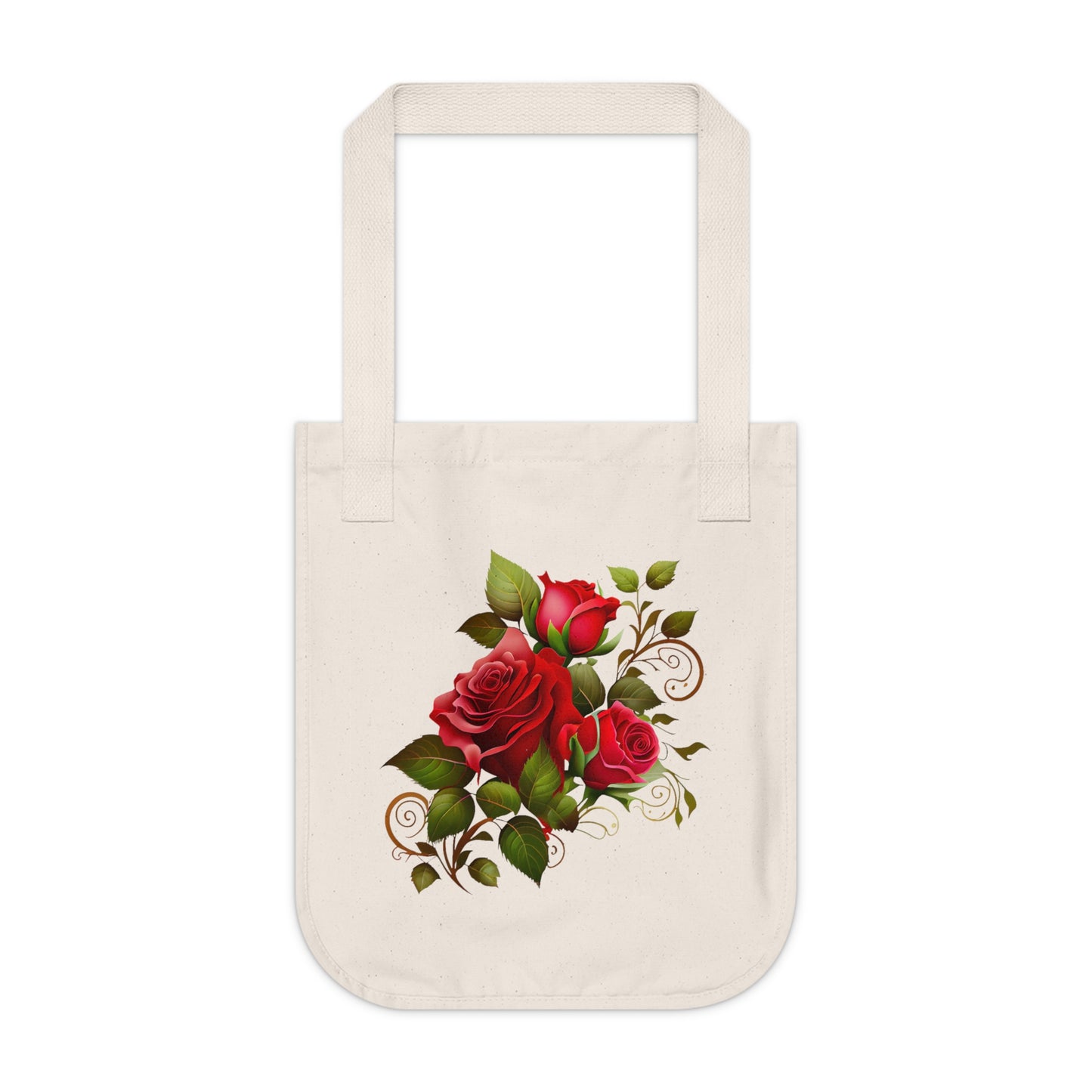 Flowers Roses With Swirls Floral Organic Canvas Tote Bag - Eco-Friendly Carryall for Everyday Use
