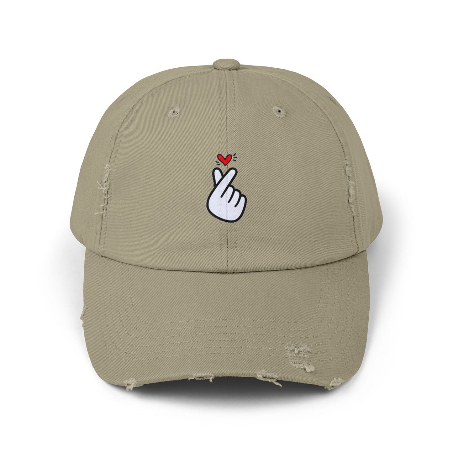 Heart Gesture Vintage Distressed Dad Hat Unisex Adjustable Cotton Twill Baseball Cap for Casual Everyday Wear