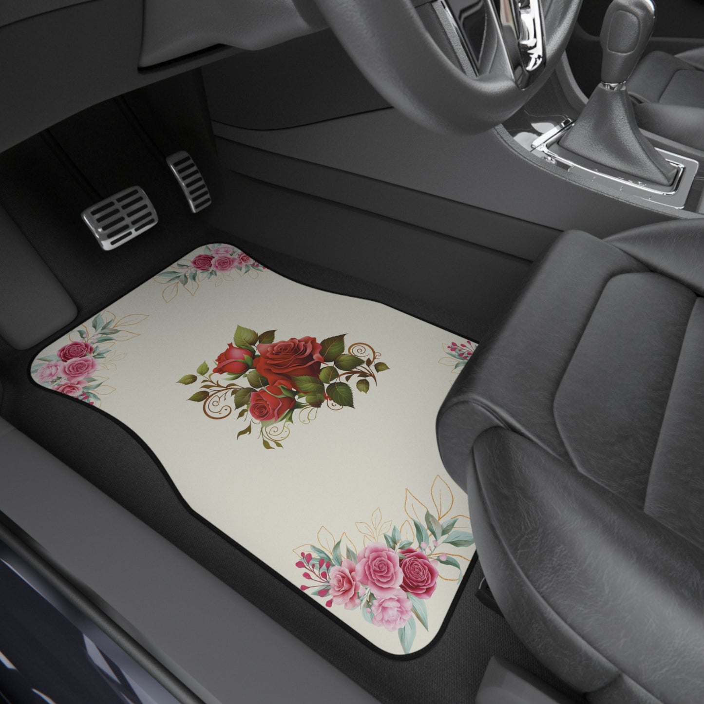 Flowers Rose Watercolor Car Floor Mats – 2-Piece Front Set, Durable & Stylish, Universal Fit
