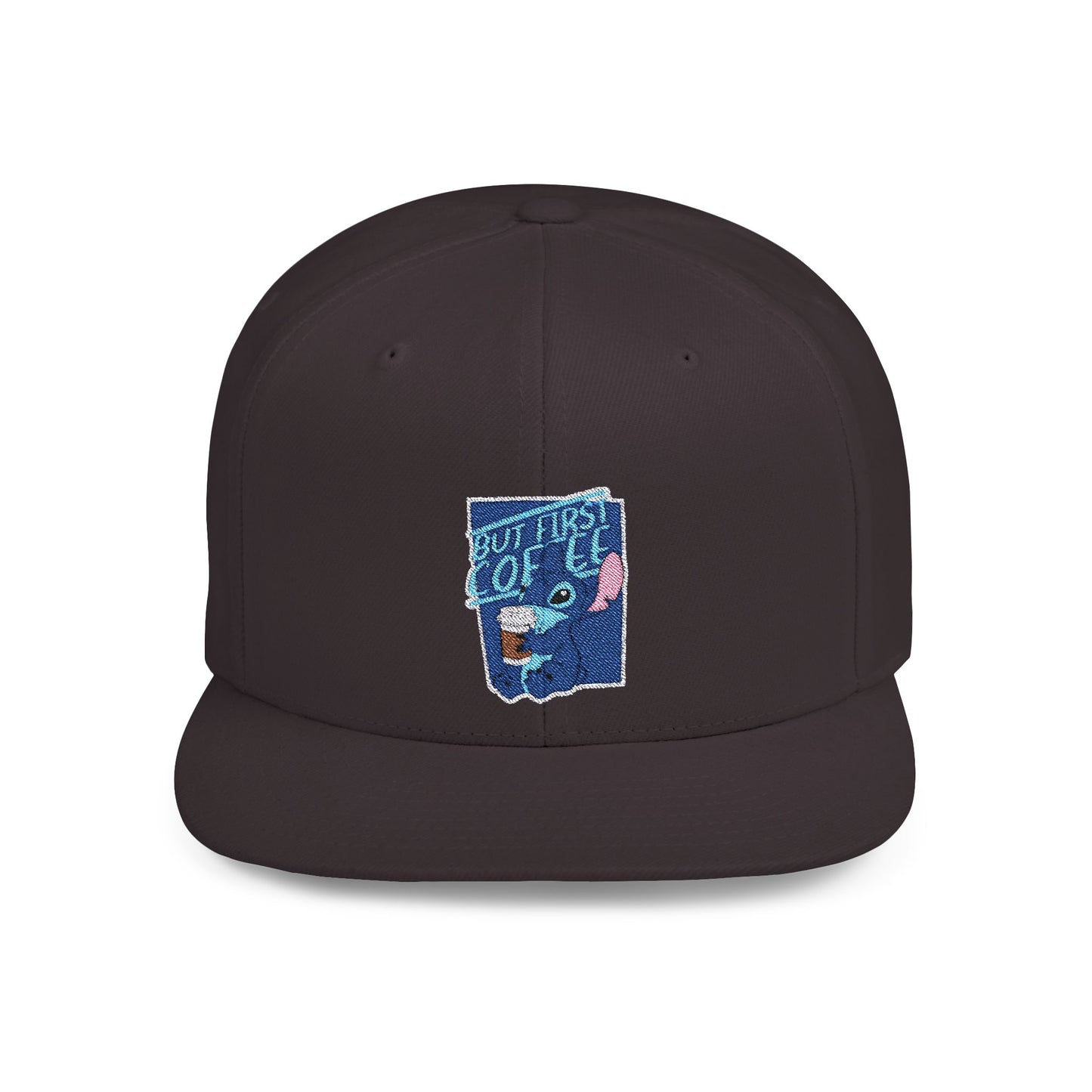 Disney Stitch But First Coffee Flat Bill Snapback – Lightweight, Custom Fit, Premium Quality