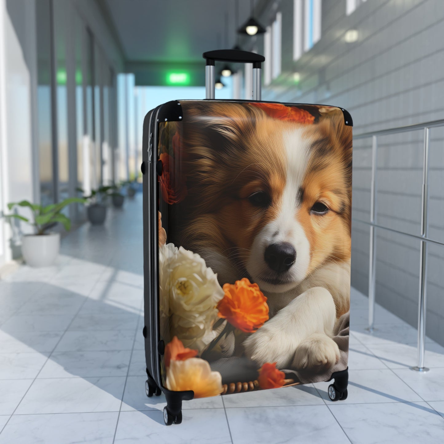 Nature Flowers Floral Cute Dog in Basket Art Carry-On Suitcase - Stylish Luggage for Travelers