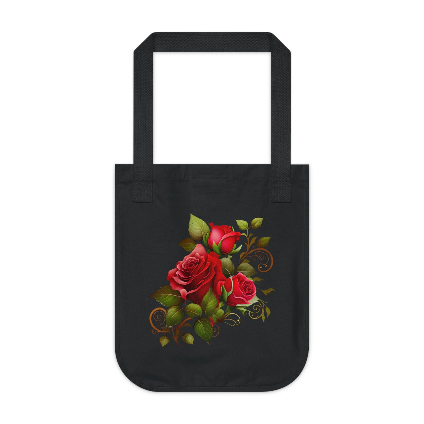 Flowers Roses With Swirls Floral Organic Canvas Tote Bag - Eco-Friendly Carryall for Everyday Use