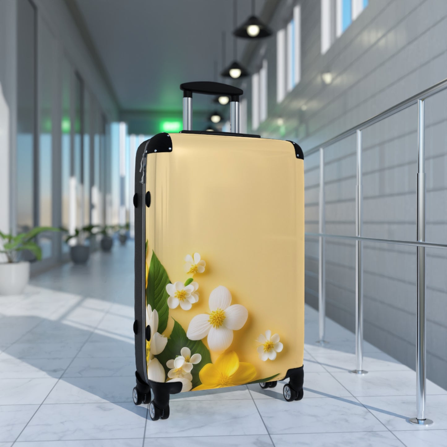 Nature Flowers Floral White and Yellow Carry-On Suitcase - Stylish Luggage for Travelers