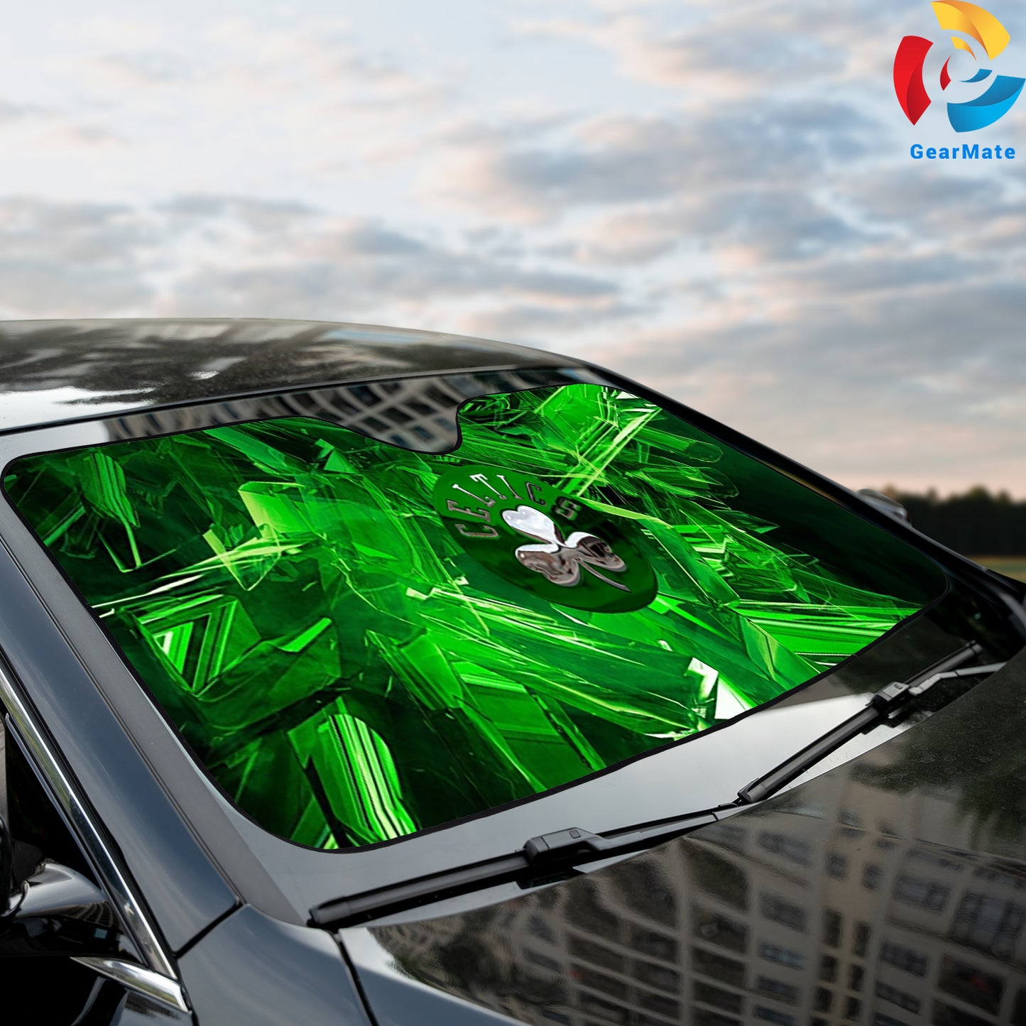Boston Celtics Team Green Krytonite Reflective Car Sunshade – Premium Heat & UV Protection, Universal Fit