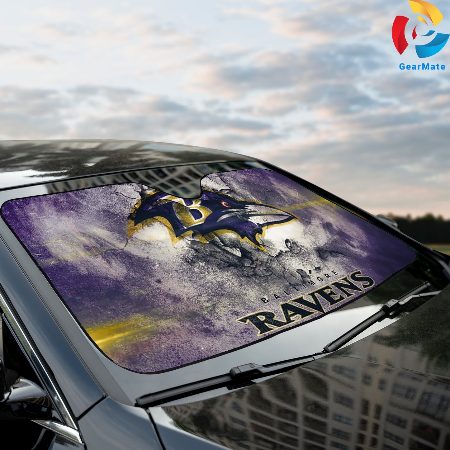 Baltimore Ravens NFL Team Background Reflective Car Sunshade – Premium Heat & UV Protection, Universal Fit