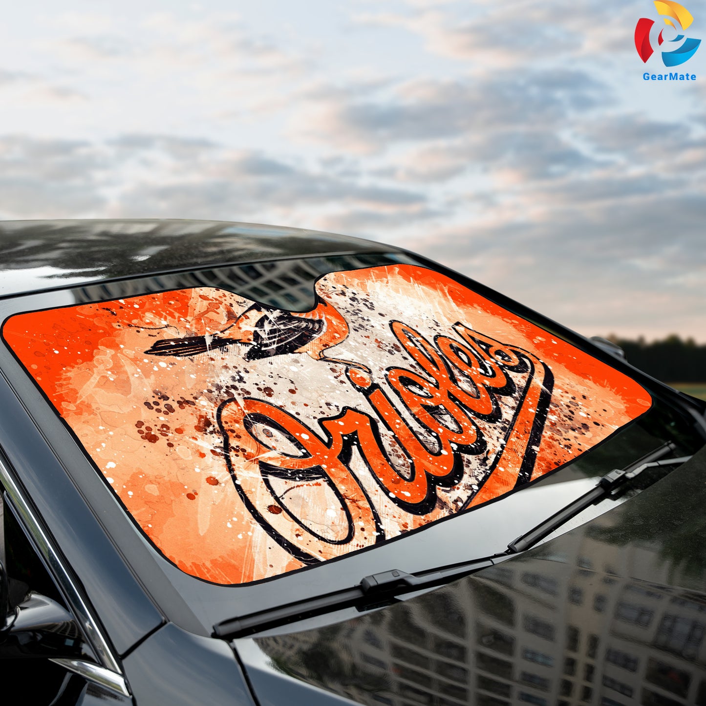 Baltimore Orioles Paiting Style Reflective Car Sunshade – Premium Heat & UV Protection, Universal Fit
