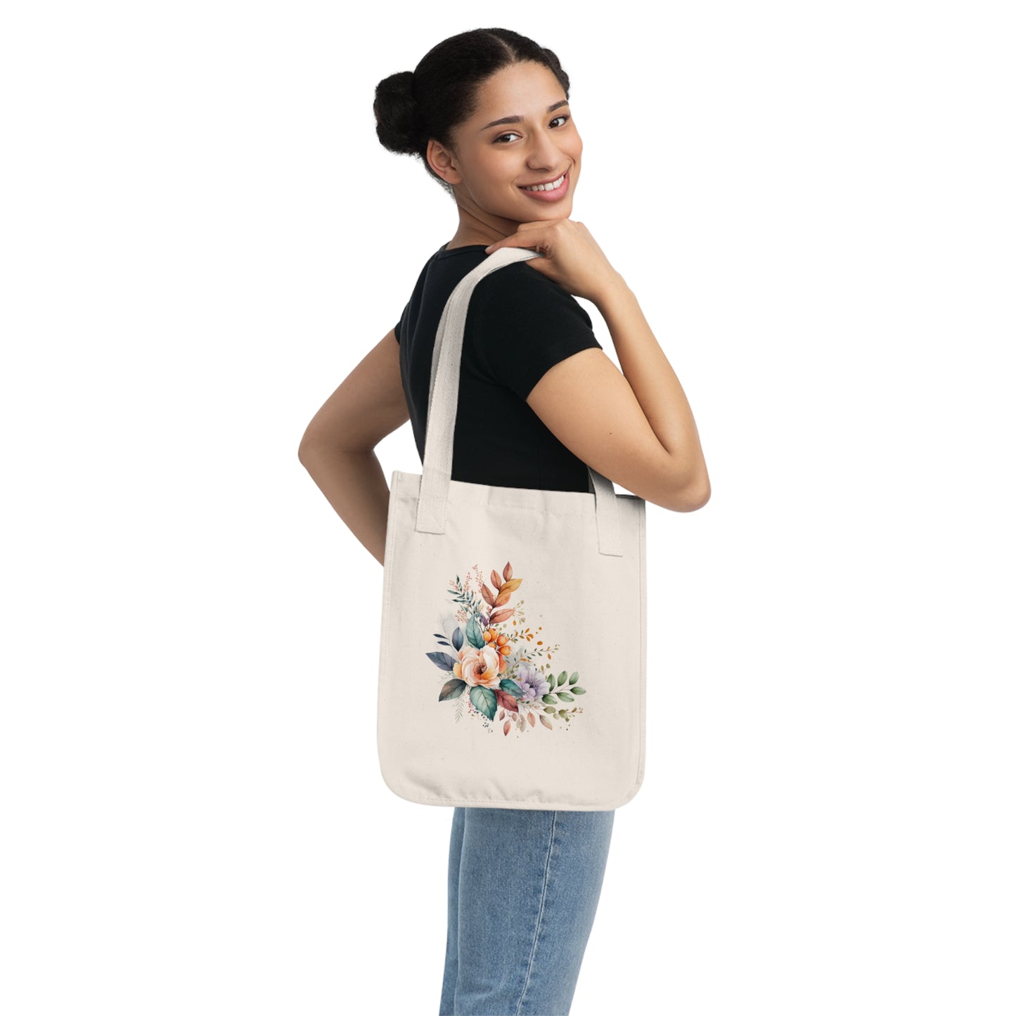 Flowers Watercolor Floral Organic Canvas Tote Bag - Eco-Friendly Carryall for Everyday Use