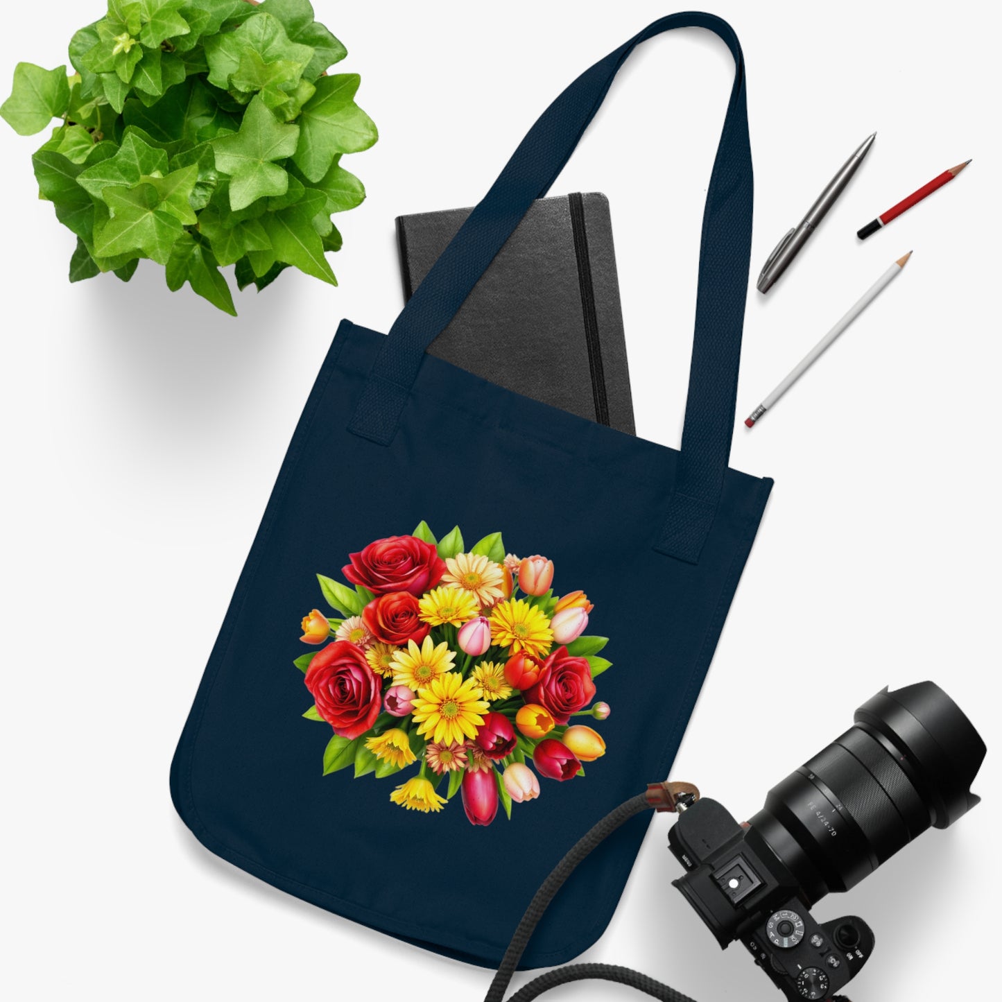 Flowers Circular Bouquet Floral Organic Canvas Tote Bag - Eco-Friendly Carryall for Everyday Use