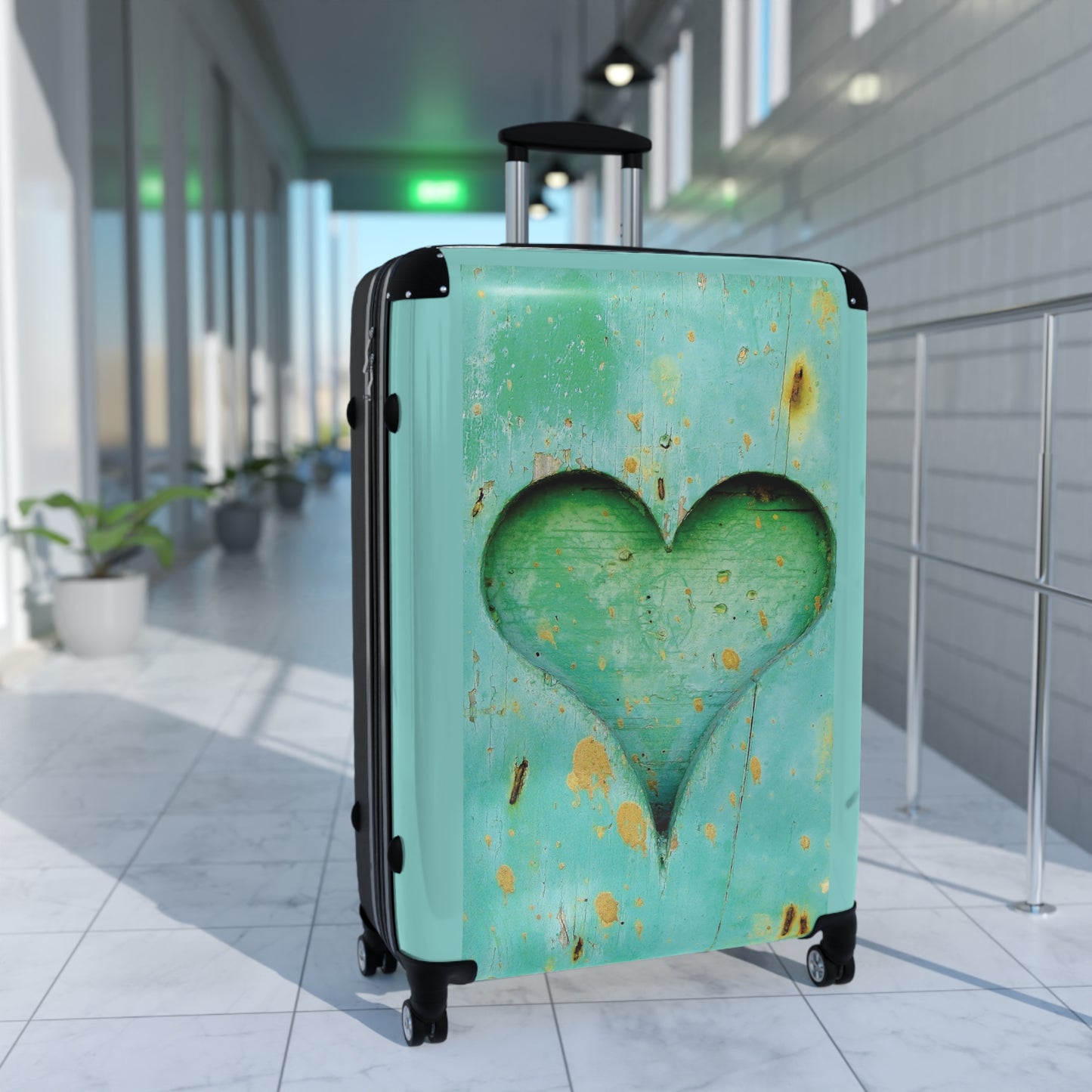 Love Heart Wooden Art Carry-On Suitcase - Stylish Luggage for Travelers