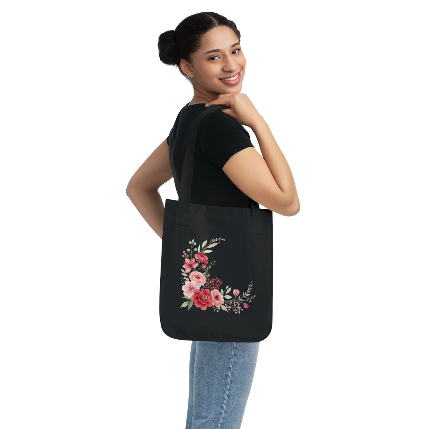 Flowers Frame Floral Organic Canvas Tote Bag - Eco-Friendly Carryall for Everyday Use
