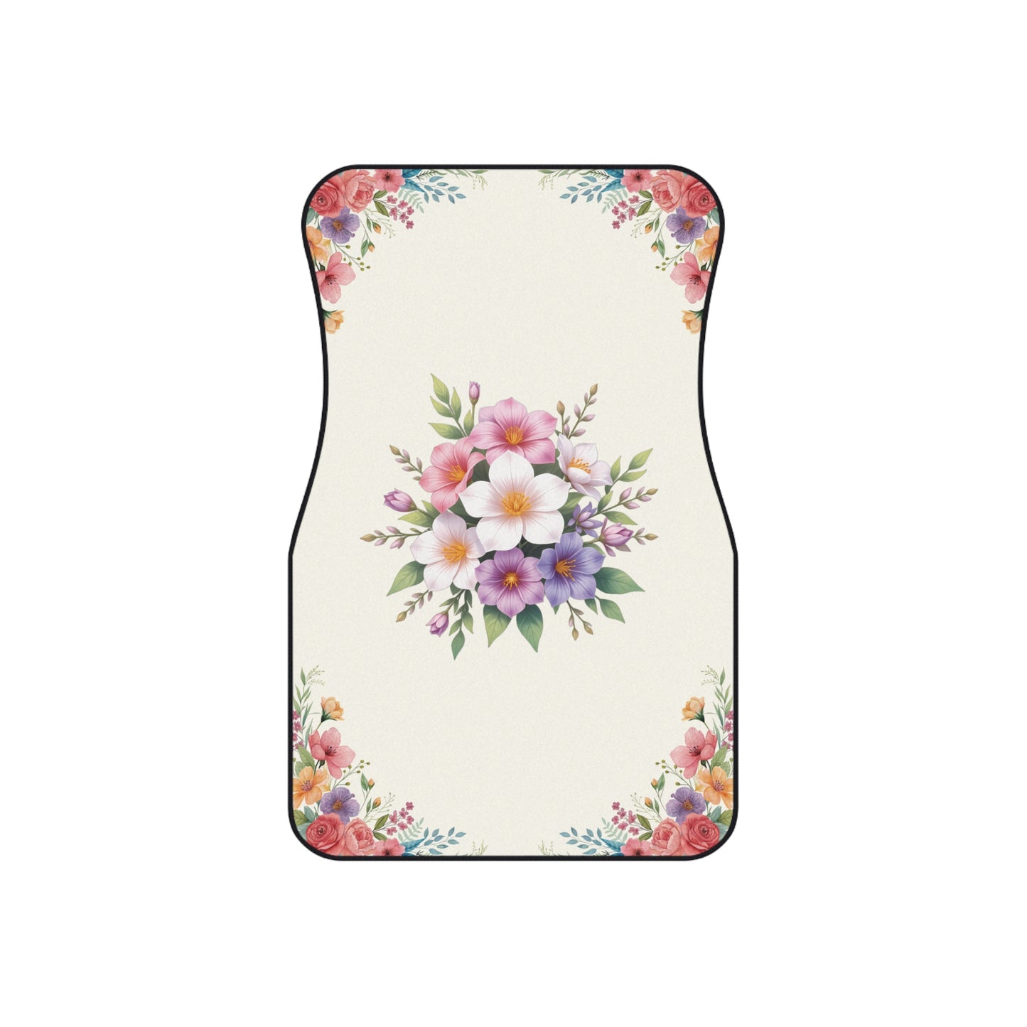 Flowers Beautiful Bouquet Car Floor Mats – 2-Piece Front Set, Durable & Stylish, Universal Fit