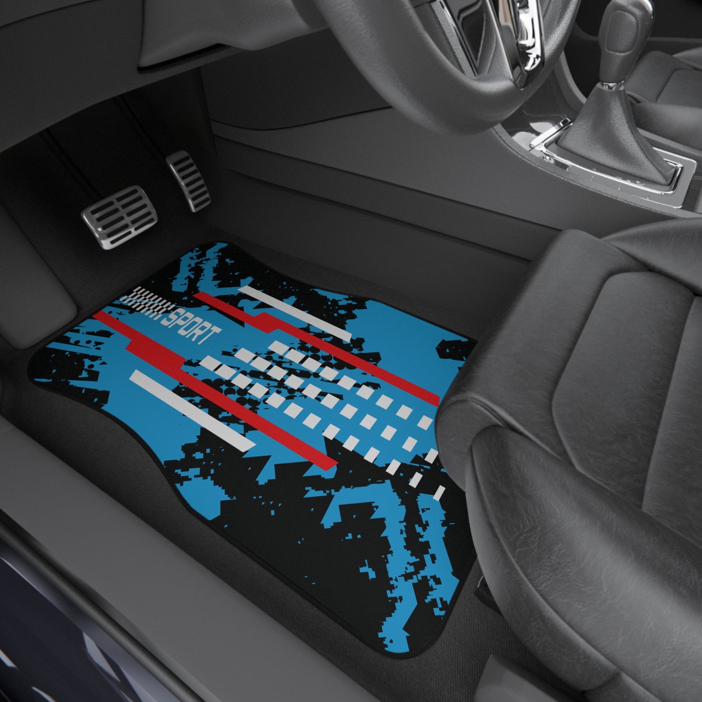 Sport Racing Sport White Car Floor Mats – 2-Piece Front Set, Durable & Stylish, Universal Fit