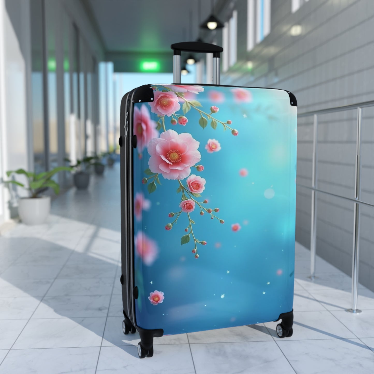 Nature Flowers Floral Blue Background Art Carry-On Suitcase - Stylish Luggage for Travelers