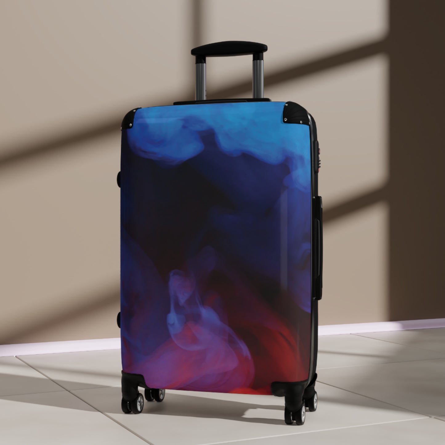 Abstract Blue Red Smoke Art Carry-On Suitcase - Stylish Luggage for Travelers