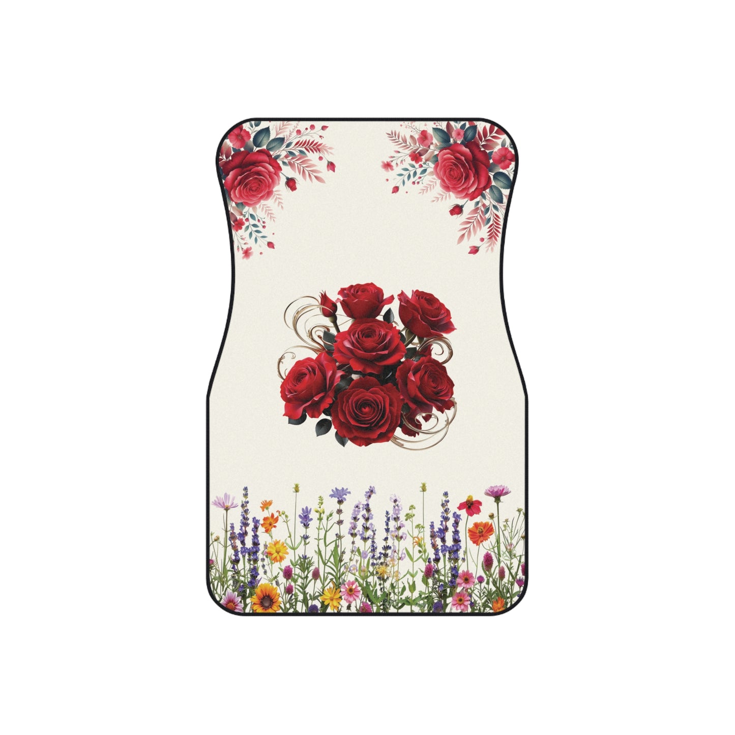 Flowers Red Rose Car Floor Mats – 2-Piece Front Set, Durable & Stylish, Universal Fit