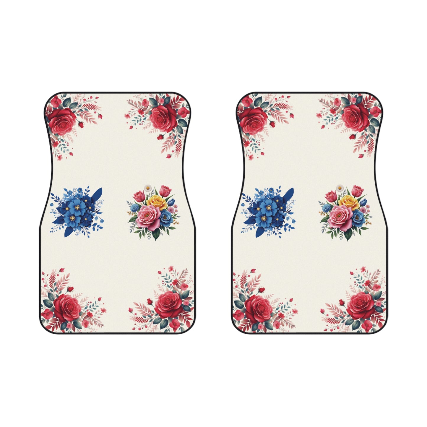 Flowers Blue Vibrant Car Floor Mats – 2-Piece Front Set, Durable & Stylish, Universal Fit
