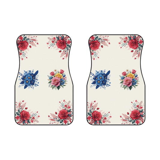 Flowers Blue Vibrant Car Floor Mats – 2-Piece Front Set, Durable & Stylish, Universal Fit