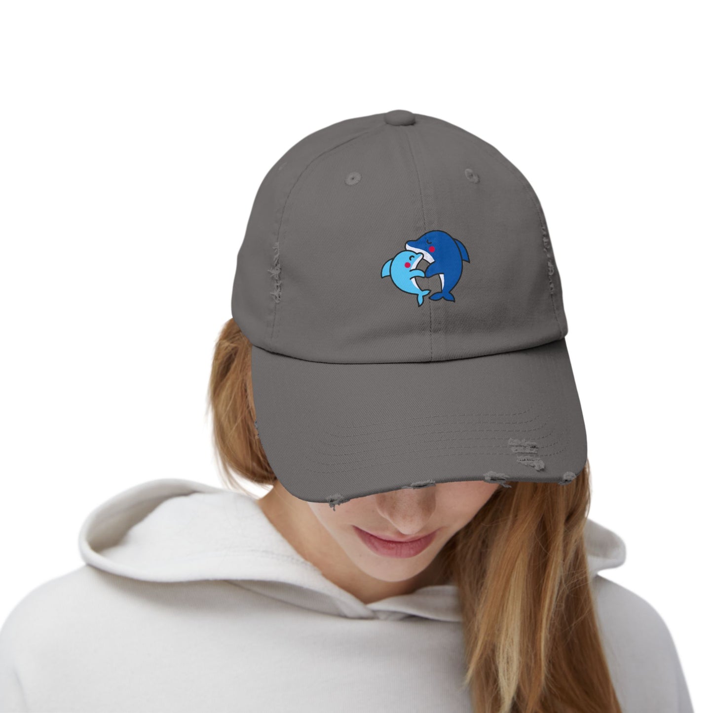 Dolphin Couple Vintage Distressed Dad Hat Unisex Adjustable Cotton Twill Baseball Cap for Casual Everyday Wear