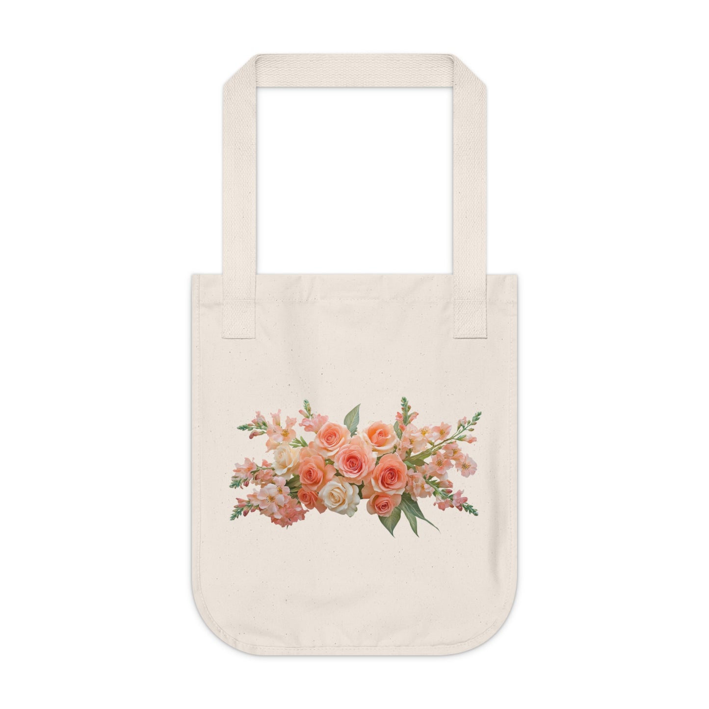 Flowers Peach Rose Floral Organic Canvas Tote Bag - Eco-Friendly Carryall for Everyday Use
