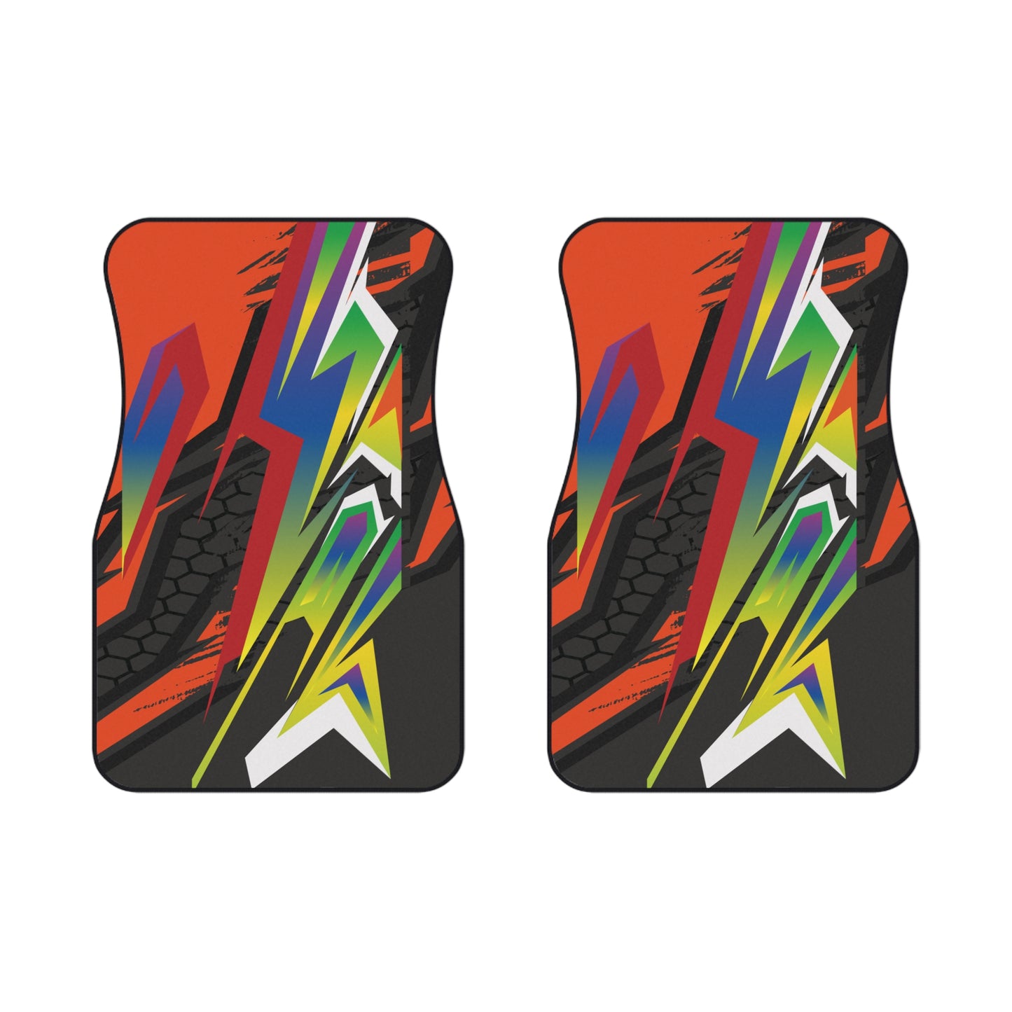 Sport Racing Orange Car Floor Mats – 2-Piece Front Set, Durable & Stylish, Universal Fit
