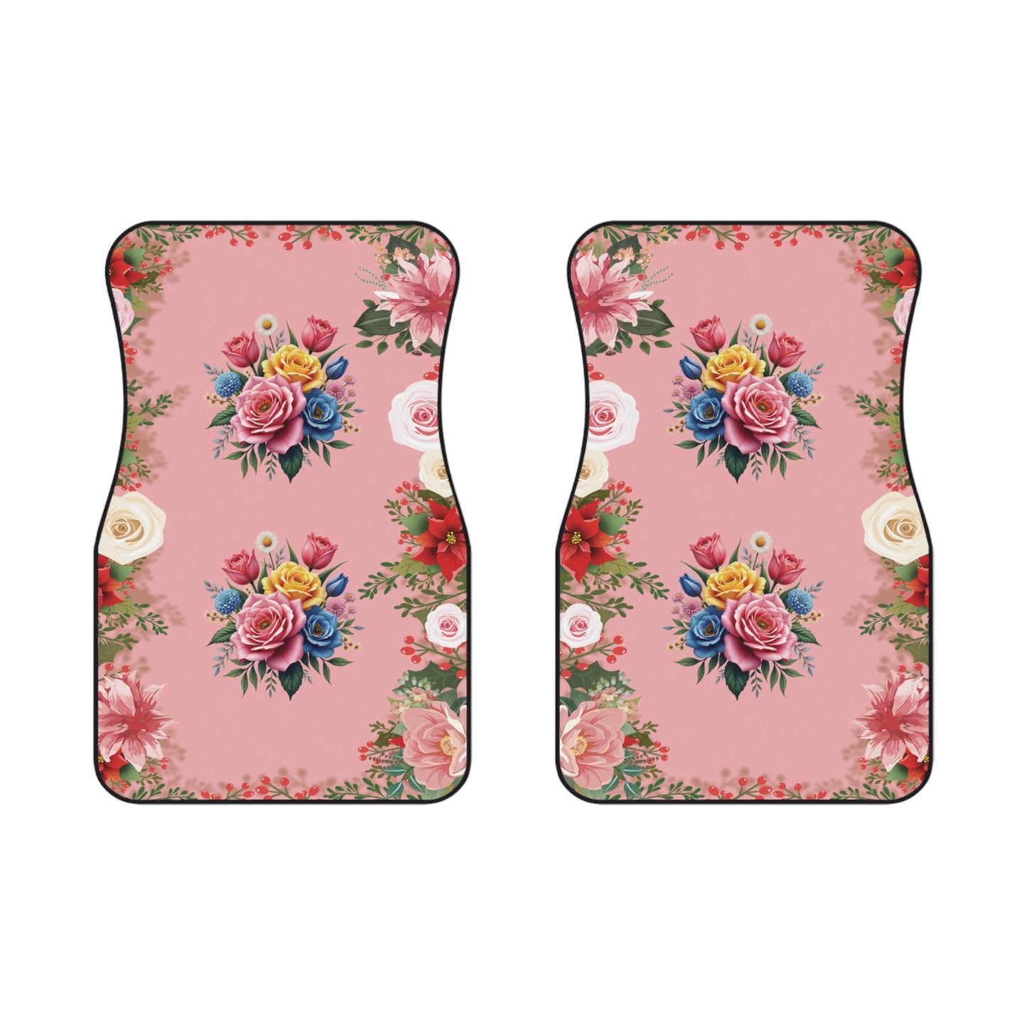 Flowers Vibrant Bouquet Car Floor Mats – 2-Piece Front Set, Durable & Stylish, Universal Fit