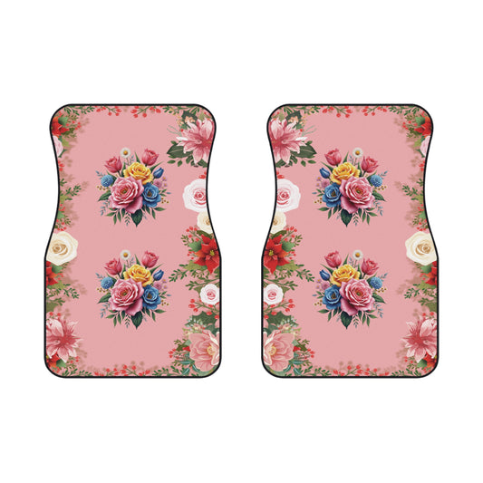 Flowers Vibrant Bouquet Car Floor Mats – 2-Piece Front Set, Durable & Stylish, Universal Fit