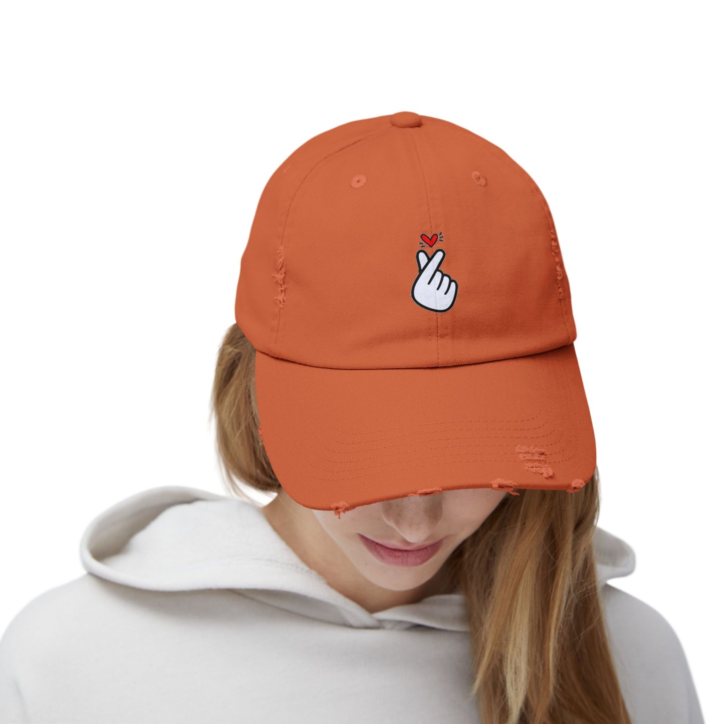 Heart Gesture Vintage Distressed Dad Hat Unisex Adjustable Cotton Twill Baseball Cap for Casual Everyday Wear