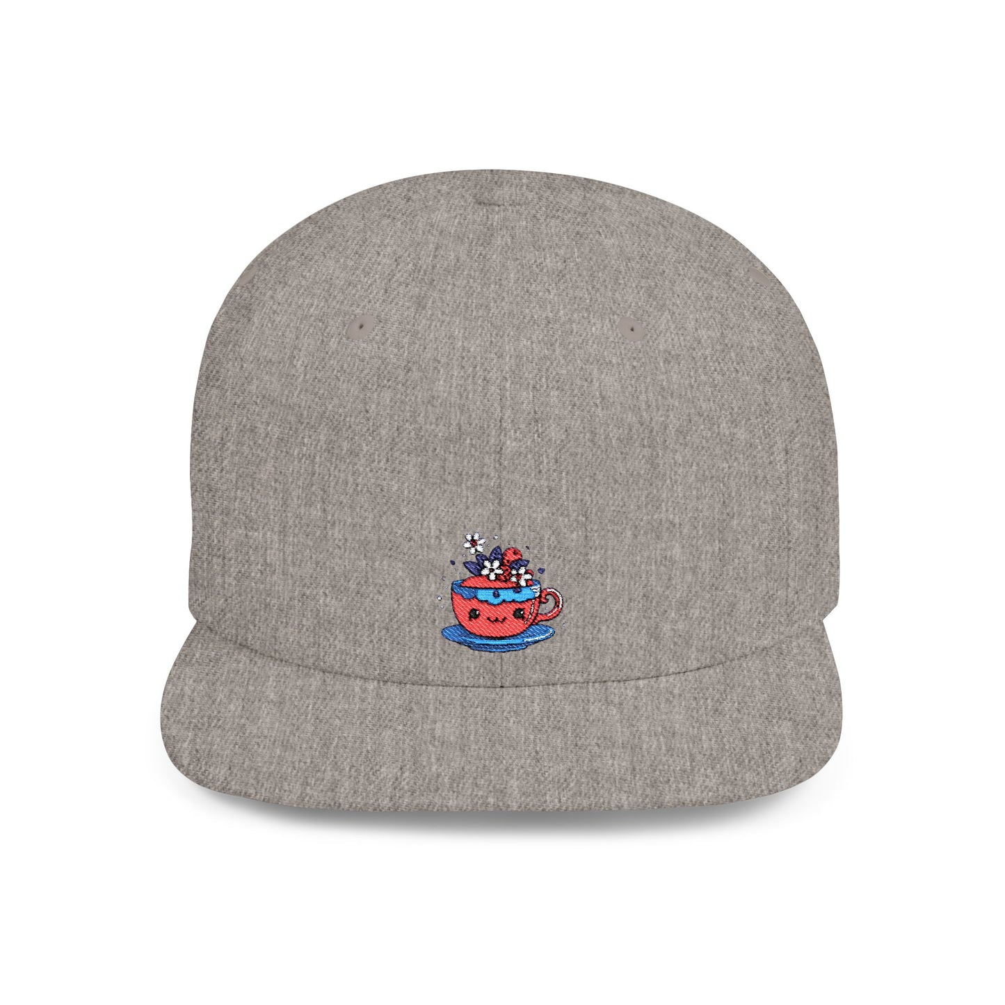 Icons Embroidered Cute Cup Flat Bill Snapback – Lightweight, Custom Fit, Premium Quality