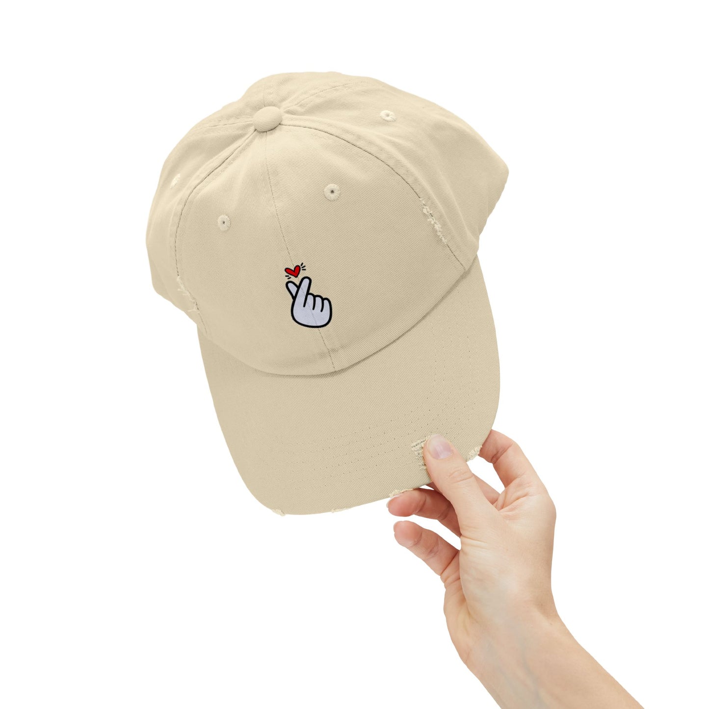 Heart Gesture Vintage Distressed Dad Hat Unisex Adjustable Cotton Twill Baseball Cap for Casual Everyday Wear