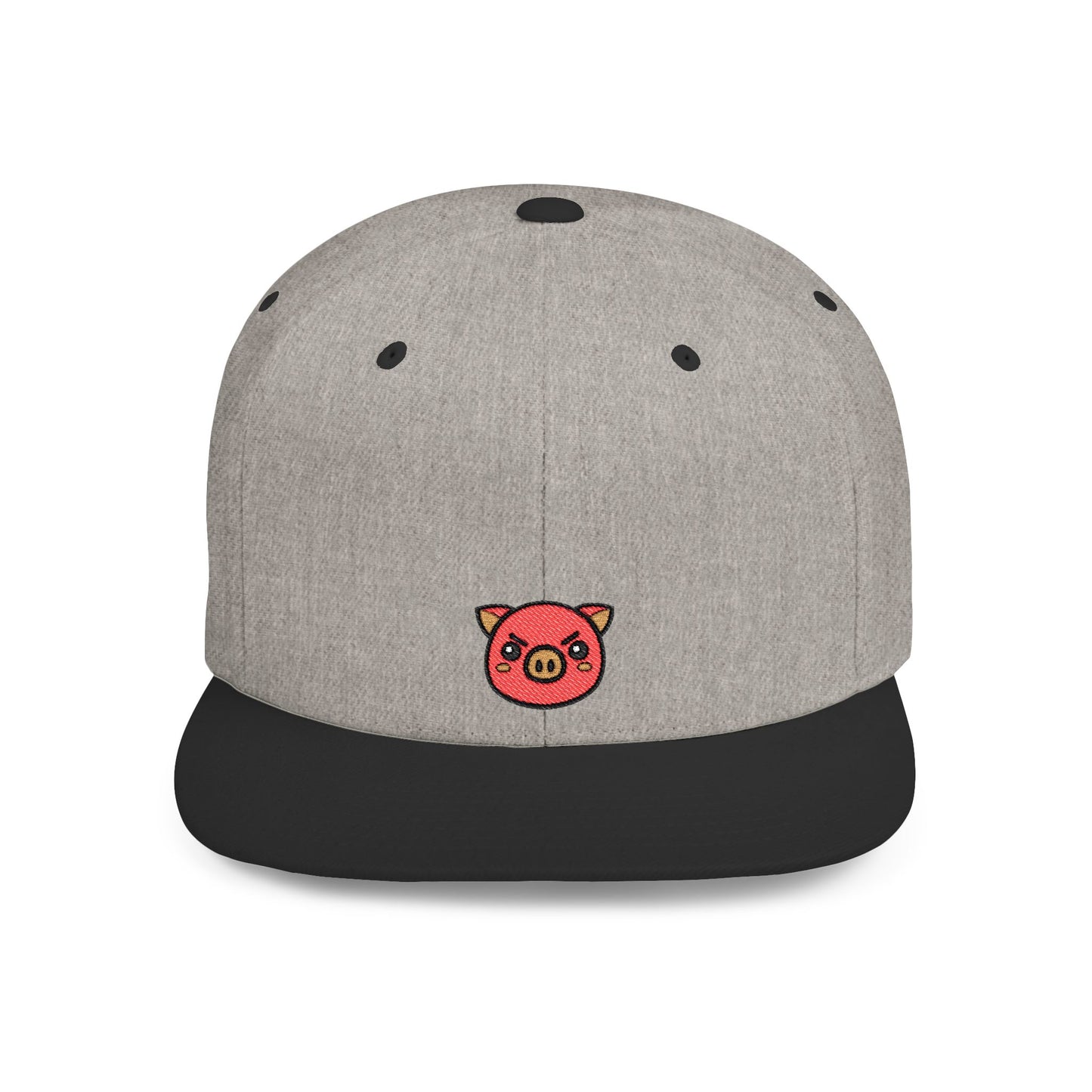 Icons Embroidered Pig Frowning Flat Bill Snapback – Lightweight, Custom Fit, Premium Quality