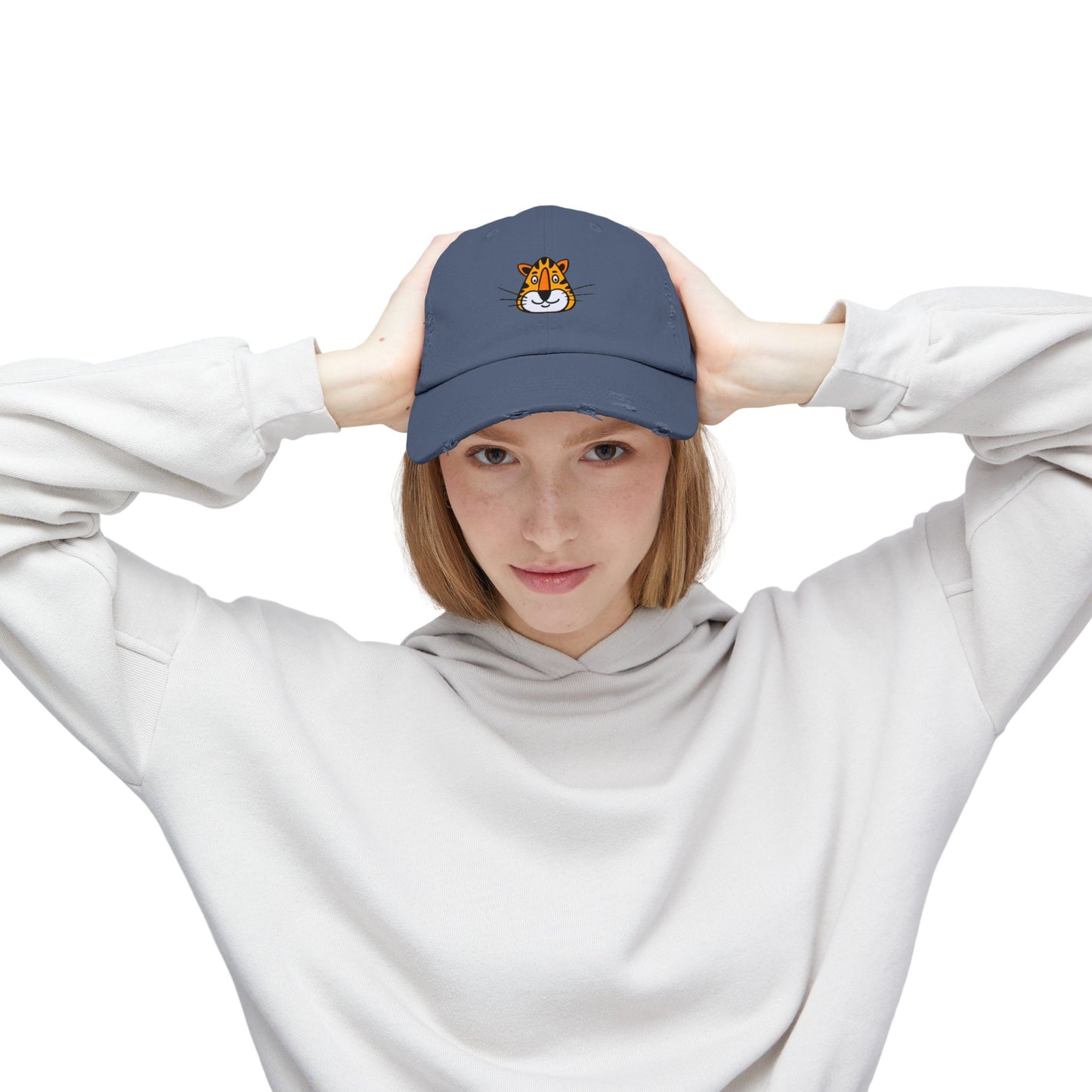 Tiger Face Vintage Distressed Dad Hat Unisex Adjustable Cotton Twill Baseball Cap for Casual Everyday Wear