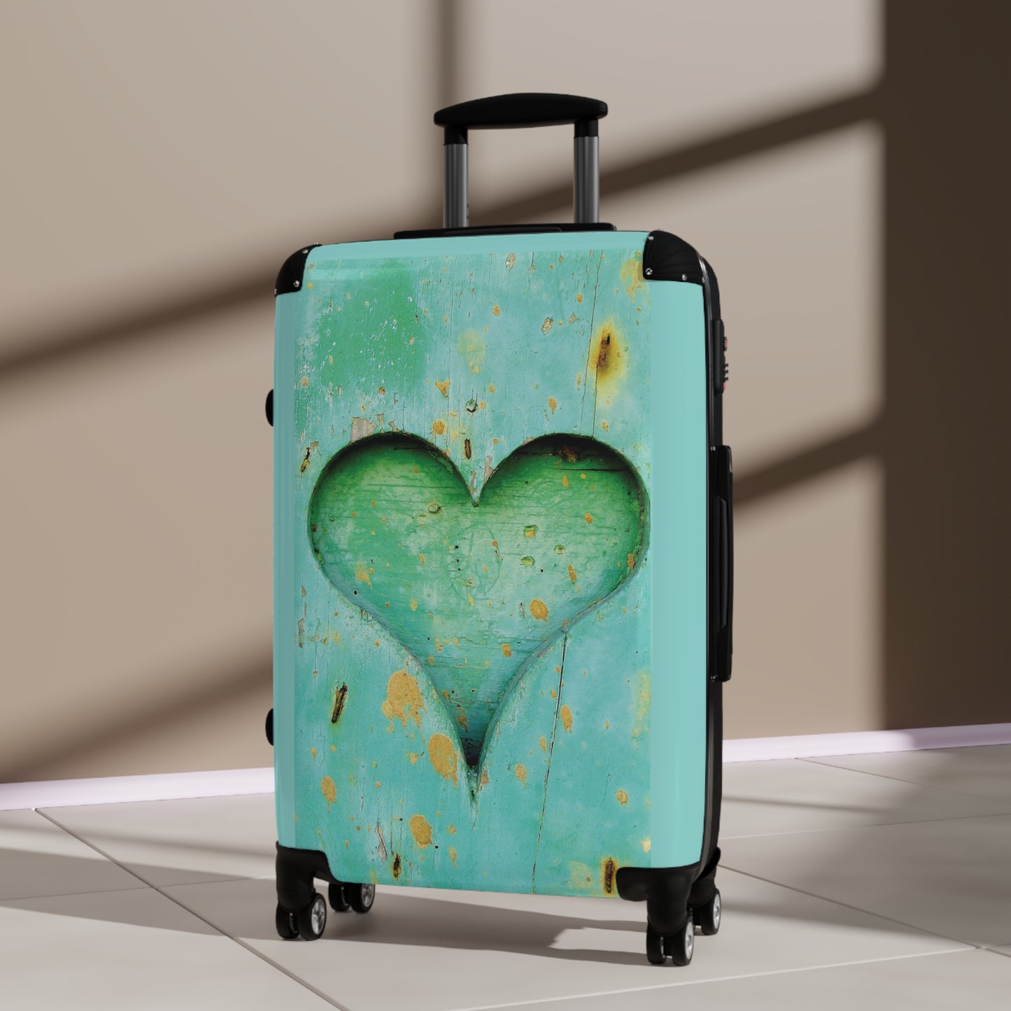 Love Heart Wooden Art Carry-On Suitcase - Stylish Luggage for Travelers