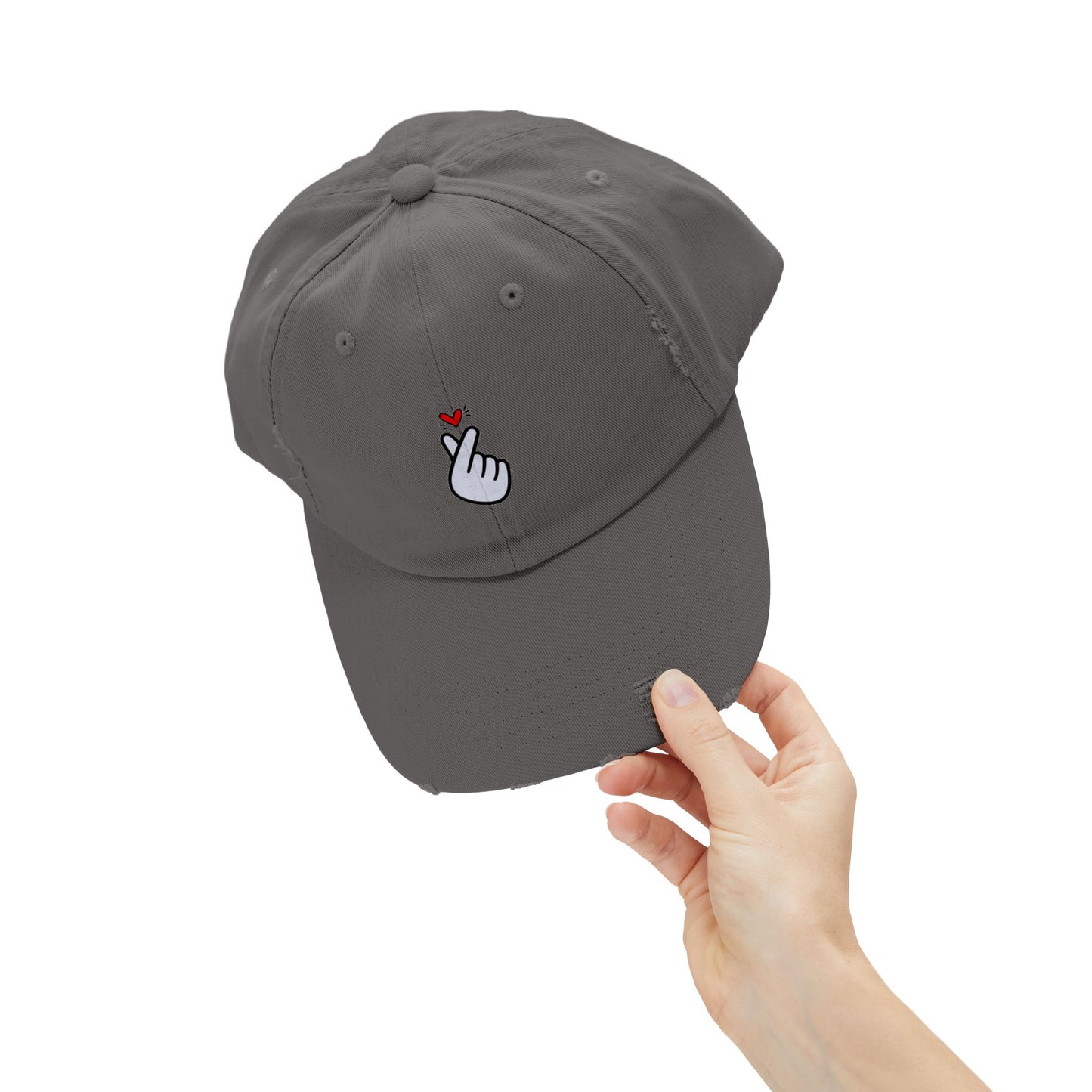Heart Gesture Vintage Distressed Dad Hat Unisex Adjustable Cotton Twill Baseball Cap for Casual Everyday Wear