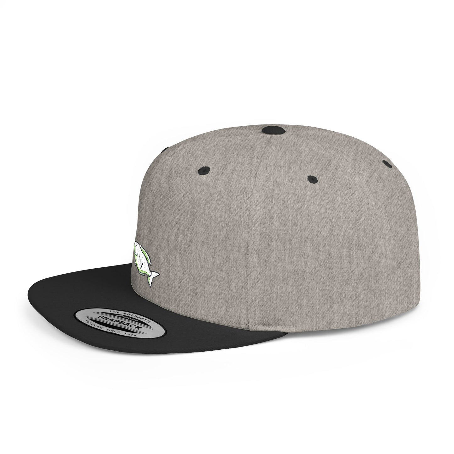 Icons Embroidered White Fish Flat Bill Snapback – Lightweight, Custom Fit, Premium Quality
