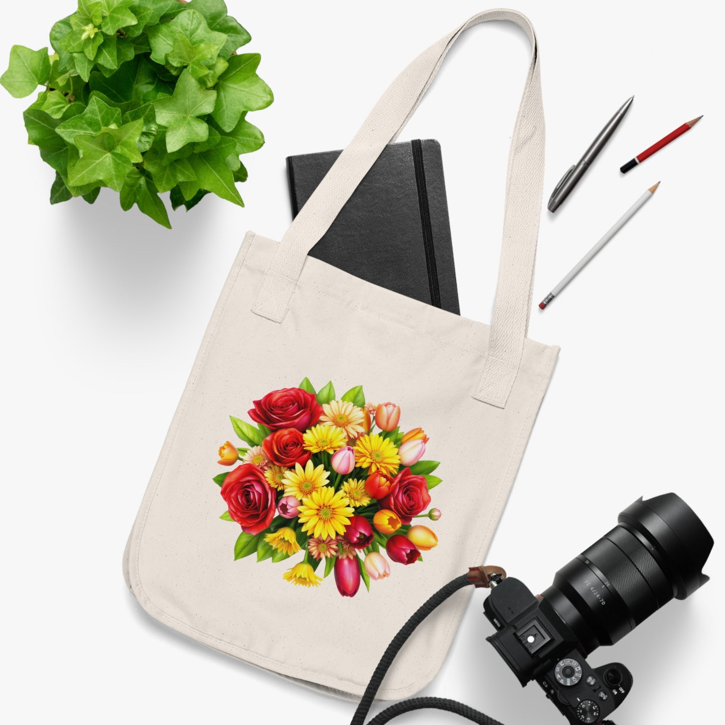 Flowers Circular Bouquet Floral Organic Canvas Tote Bag - Eco-Friendly Carryall for Everyday Use