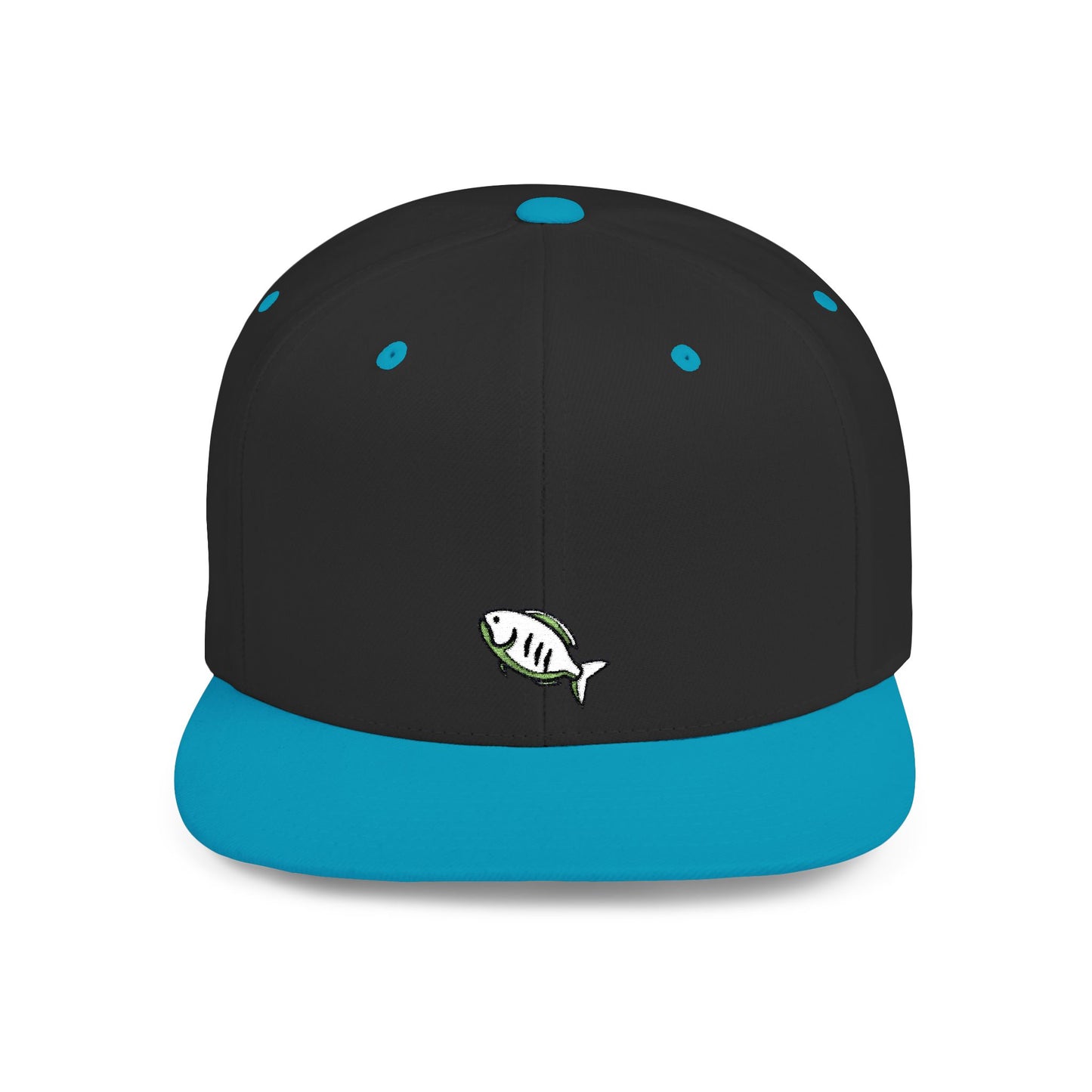 Icons Embroidered White Fish Flat Bill Snapback – Lightweight, Custom Fit, Premium Quality